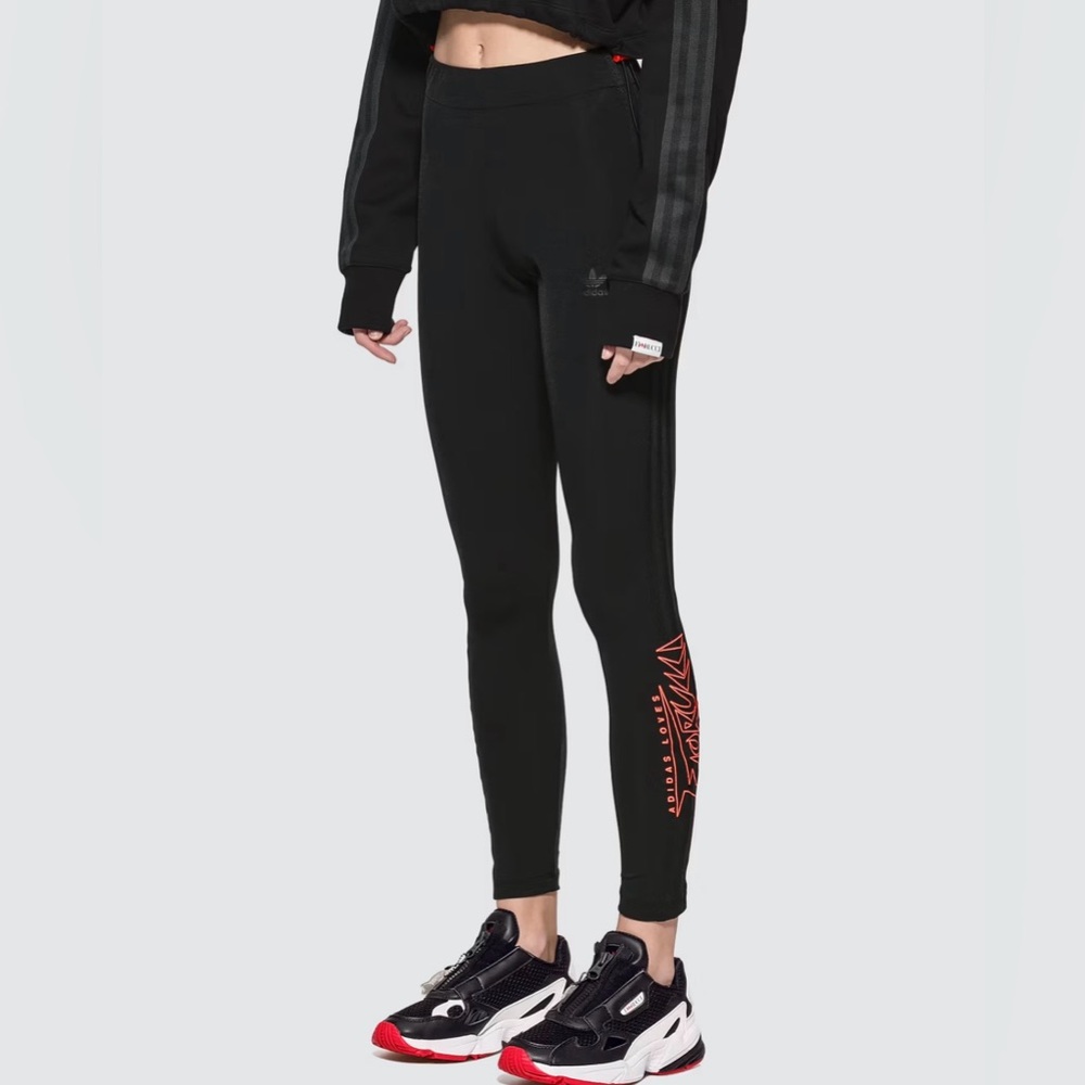adidas Black High-Waist Leggings with Red Graphic